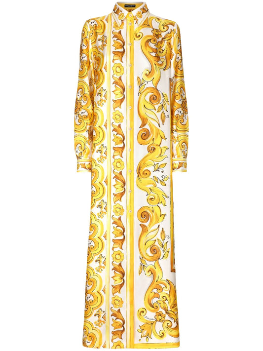 Majolica-Print Silk Dress