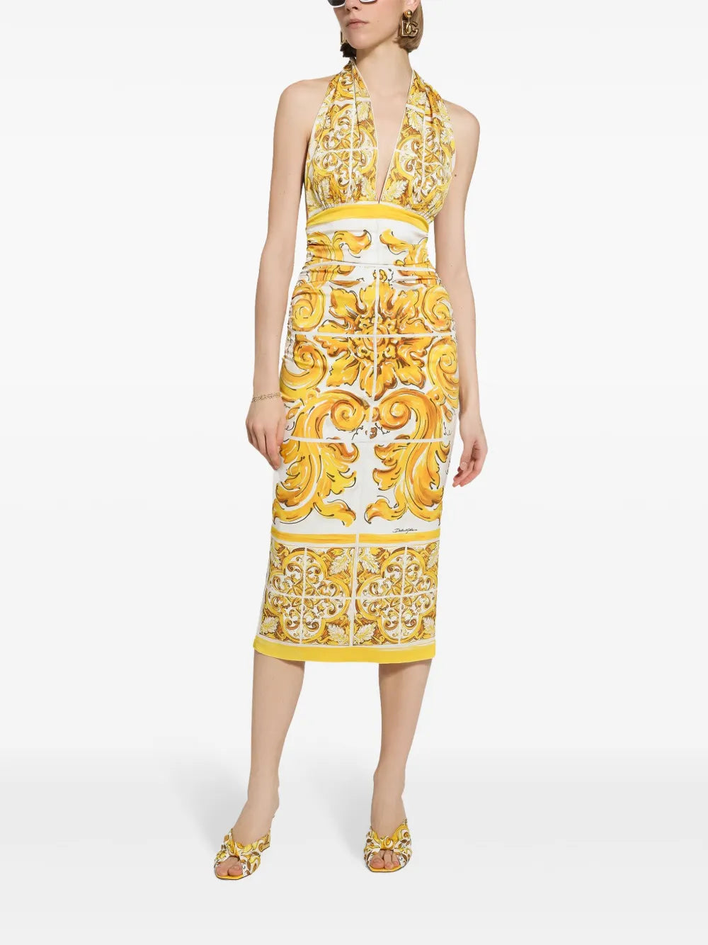 Majolica-Print Silk Midi Dress