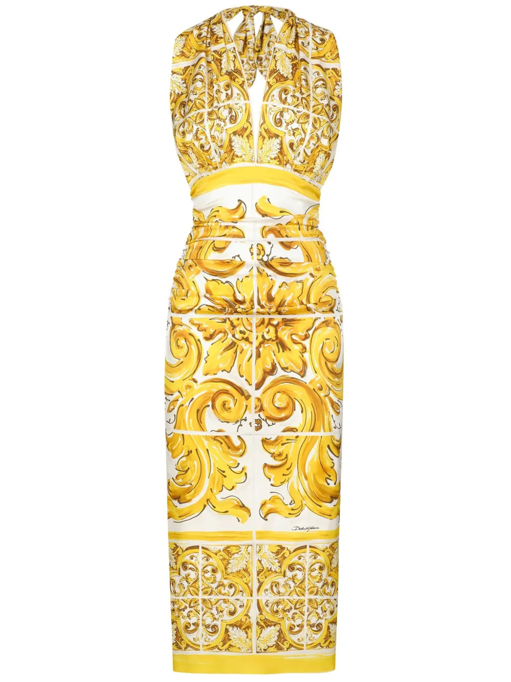 Majolica-Print Silk Midi Dress