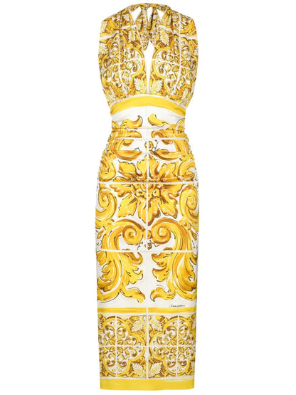 Majolica-Print Silk Midi Dress
