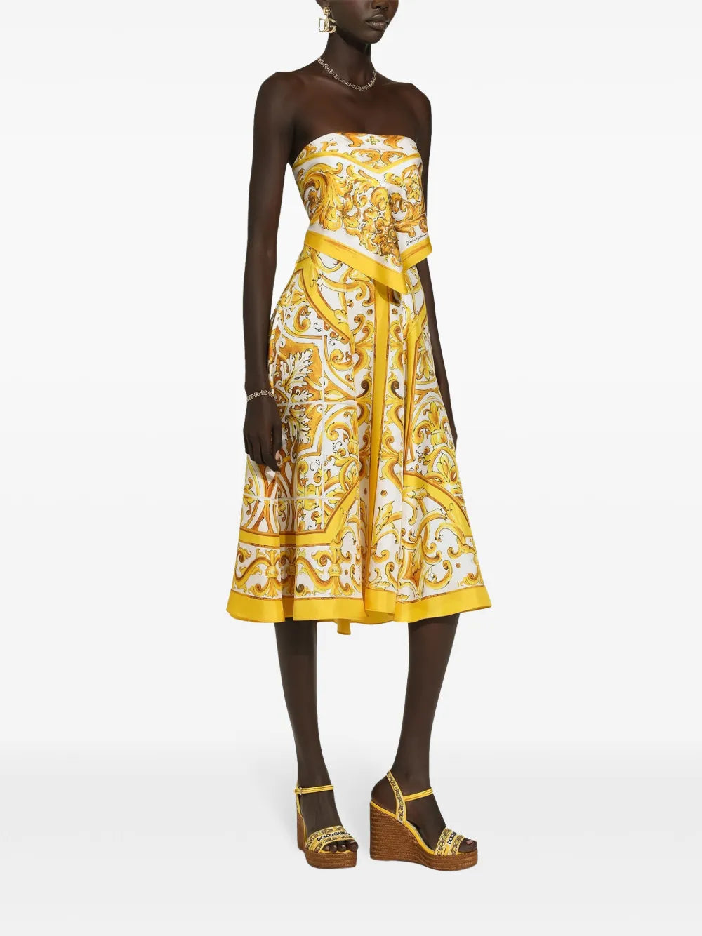 Majolica-Print Silk Midi Dress