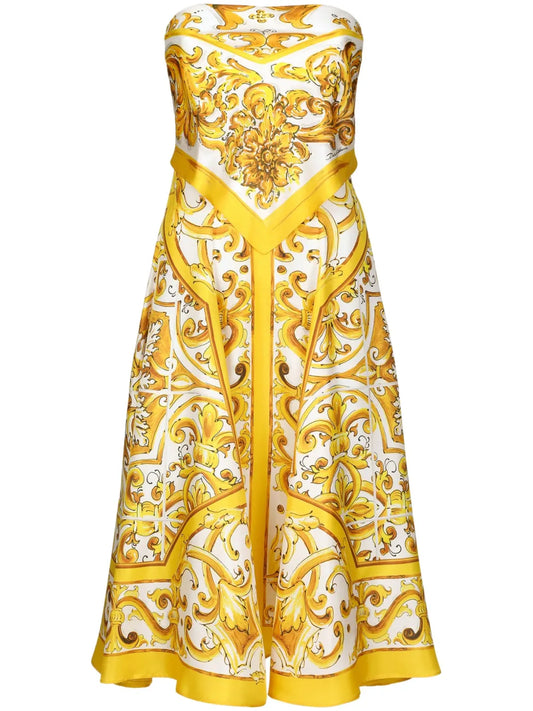 Majolica-Print Silk Midi Dress