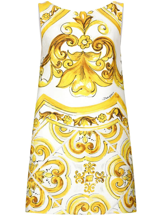 Majolica-Print Silk Minidress