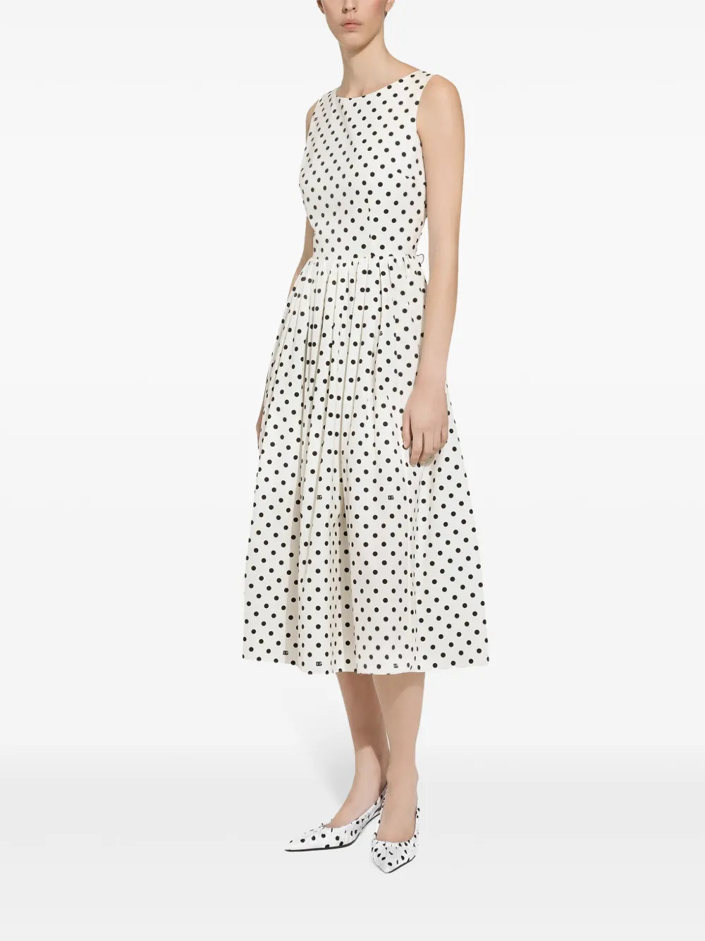 Polka-Dot Cotton Midi Dress