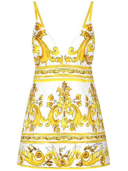 Majolica-Print Silk Minidress