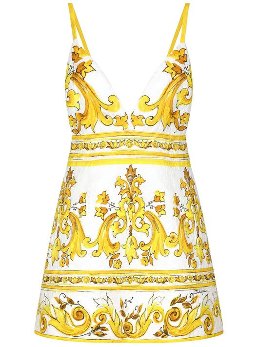 Majolica-Print Silk Minidress