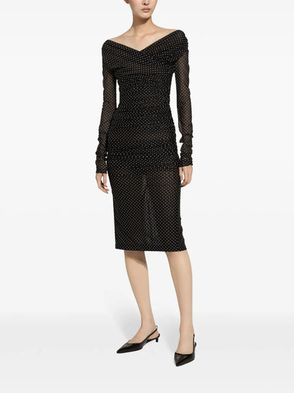 Polka-Dot Tulle Midi Dress