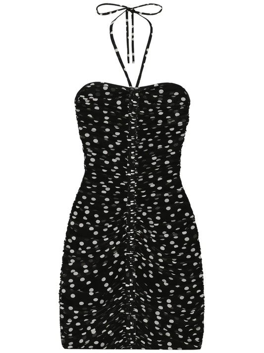 Polka-Dot Draped Tulle Dress