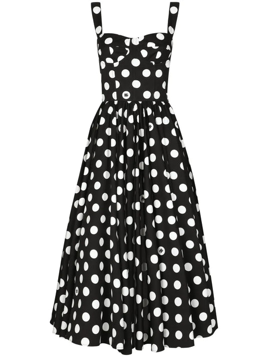 Polka-Dot Corset Midi Dress