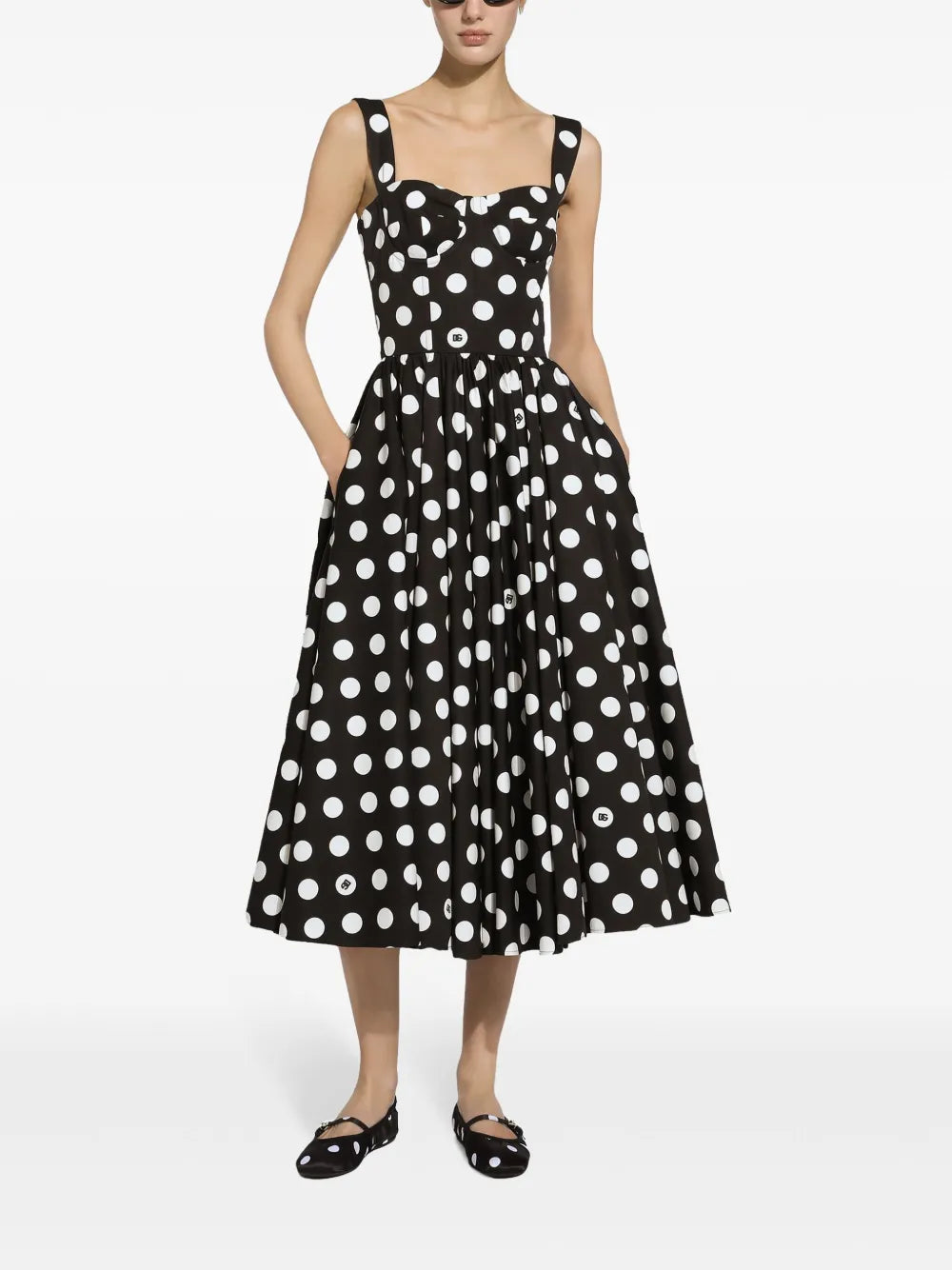Polka-Dot Corset Midi Dress