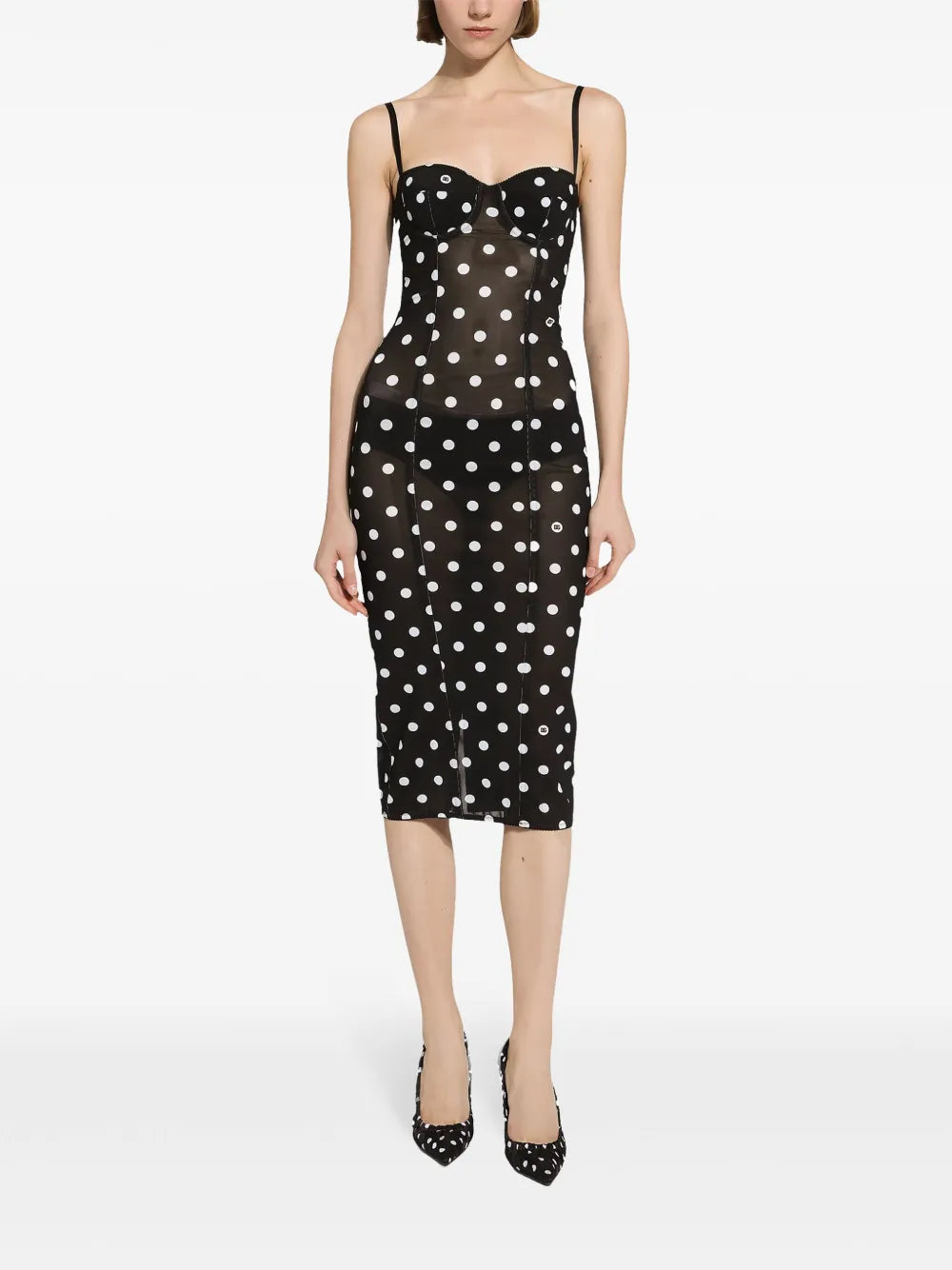 Polka-Dot Corset Midi Dress