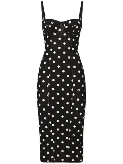 Polka-Dot Corset Midi Dress