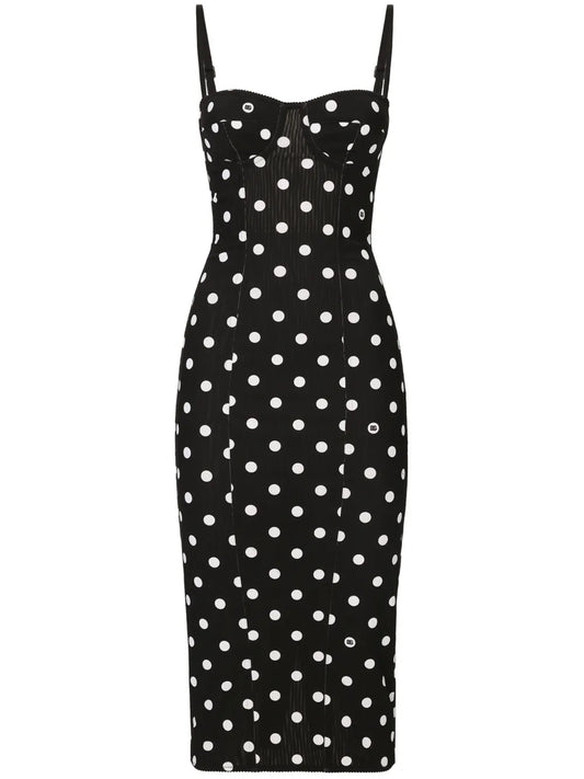 Polka-Dot Corset Midi Dress