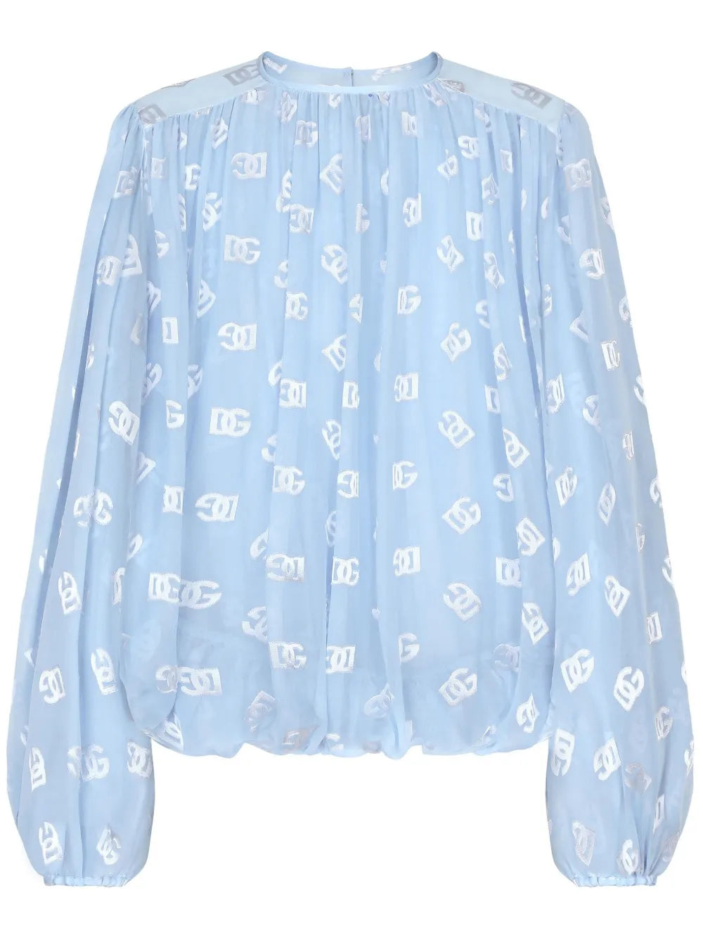 Monogram-Jacquard Semi-Sheer Blouse