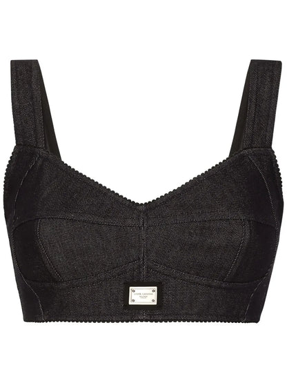 Logo-Tag Denim Corset Top