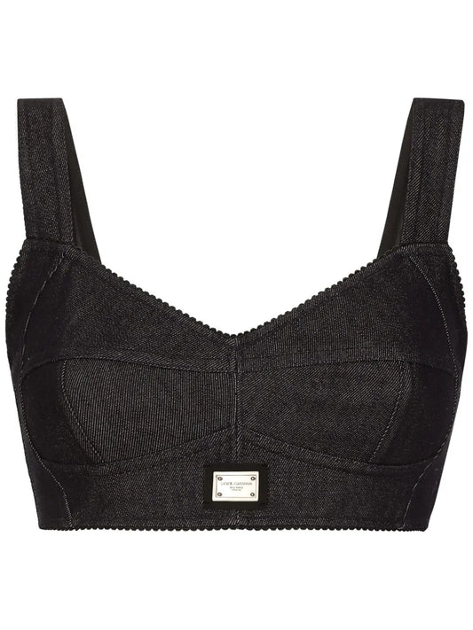 Logo-Tag Denim Corset Top