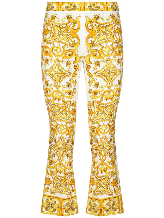 Majolica-Print Flared Trousers