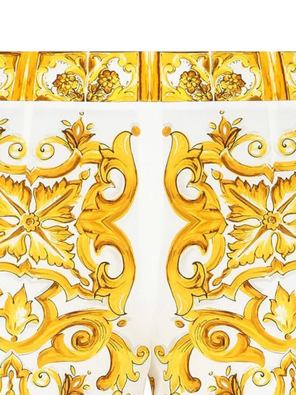 Majolica-Print Flared Trousers