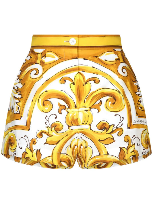 Majolica-Print Cotton Shorts