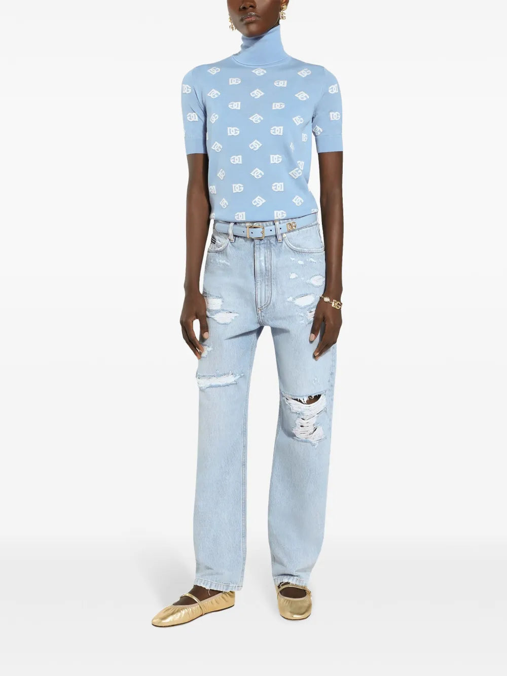 Distressed Finish Straight-Legged Jeans