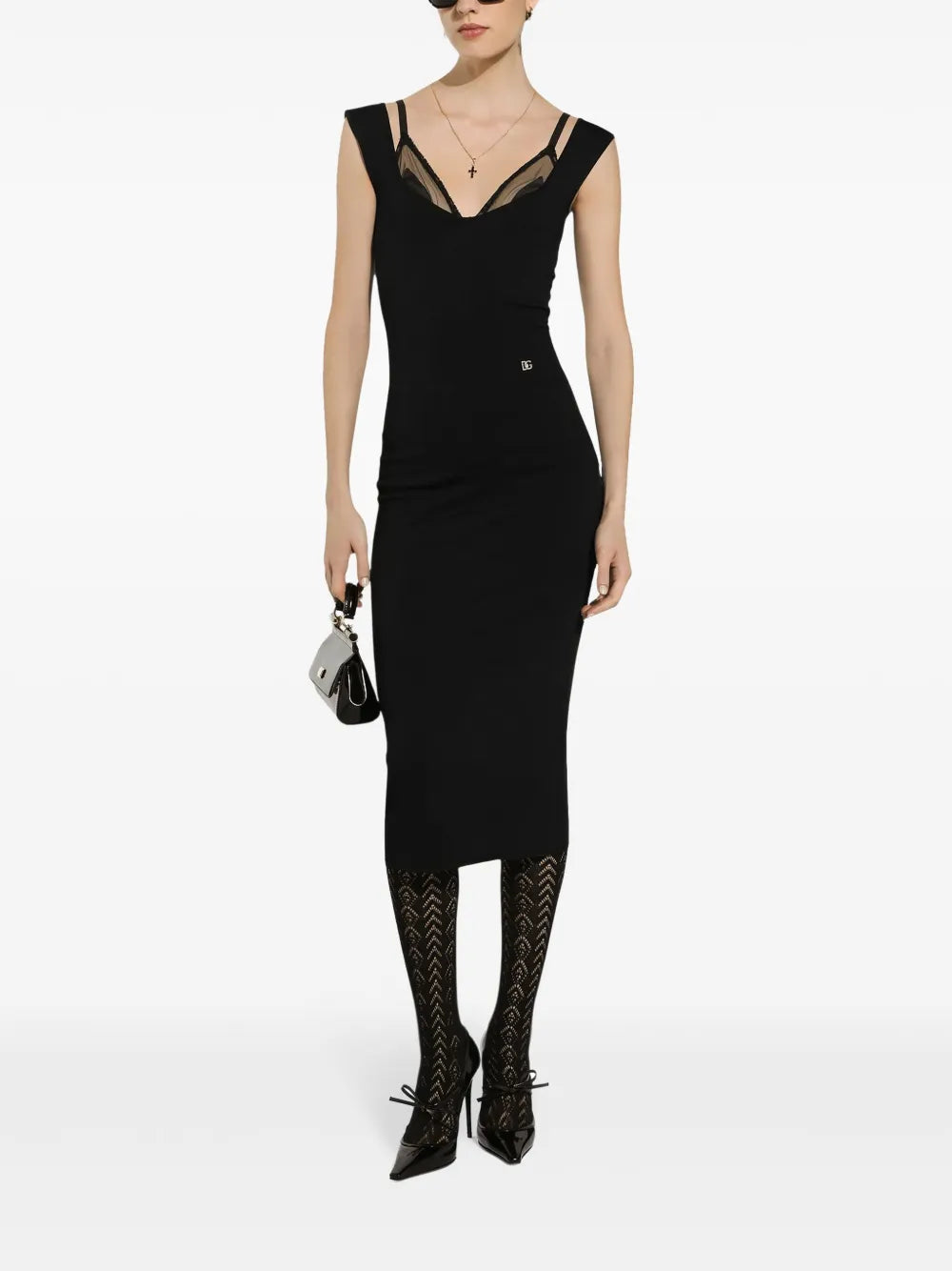 Layered-Neck Midi Dress
