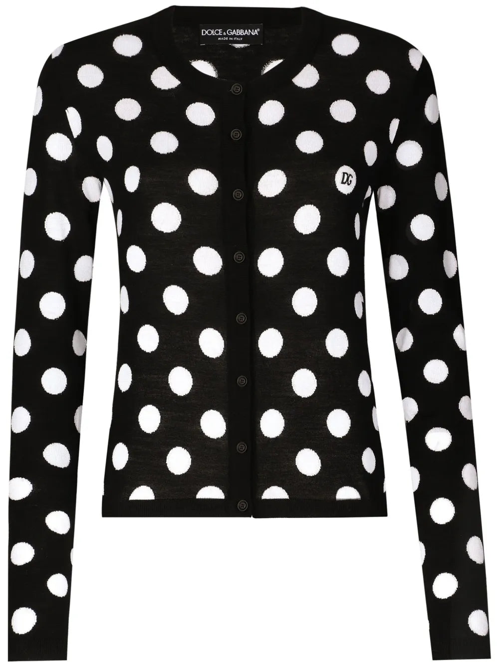 Polka Dot-Pattern Button-Up Cardigan