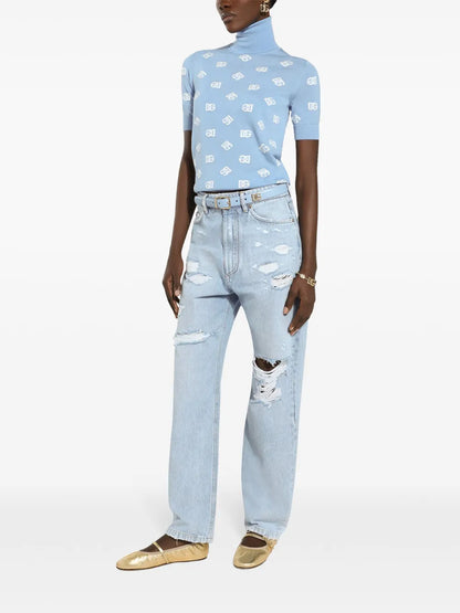 High Neck Embroidered Top