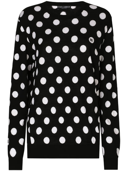 Polka Dot-Pattern Crew-Neck Jumper