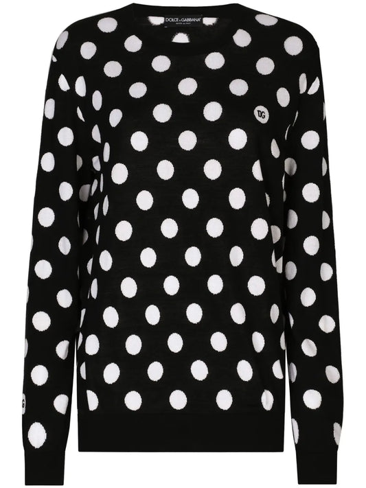 Polka Dot-Pattern Crew-Neck Jumper