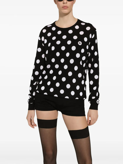 Polka Dot-Pattern Crew-Neck Jumper