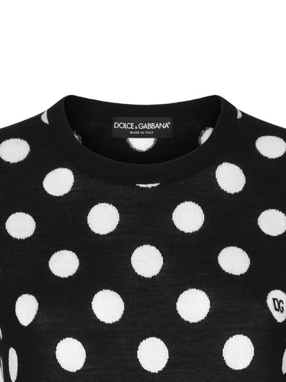 Polka Dot-Pattern Intarsia-Knit Top