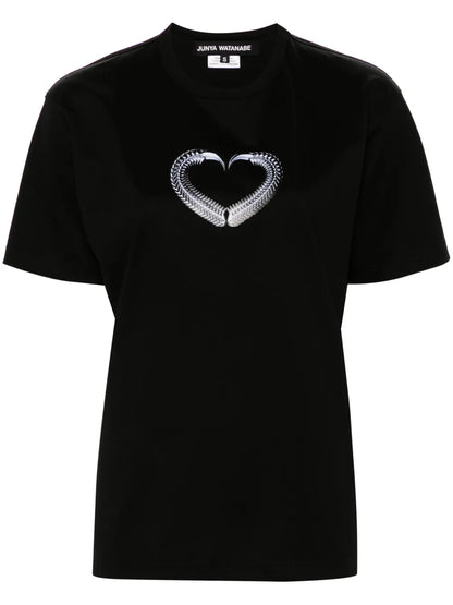 Graphic-Heart Print Cotton T-Shirt