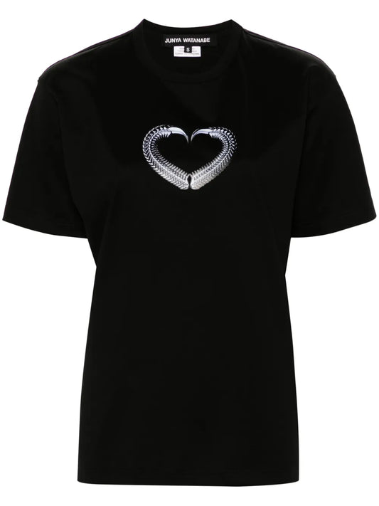 Graphic-Heart Print Cotton T-Shirt