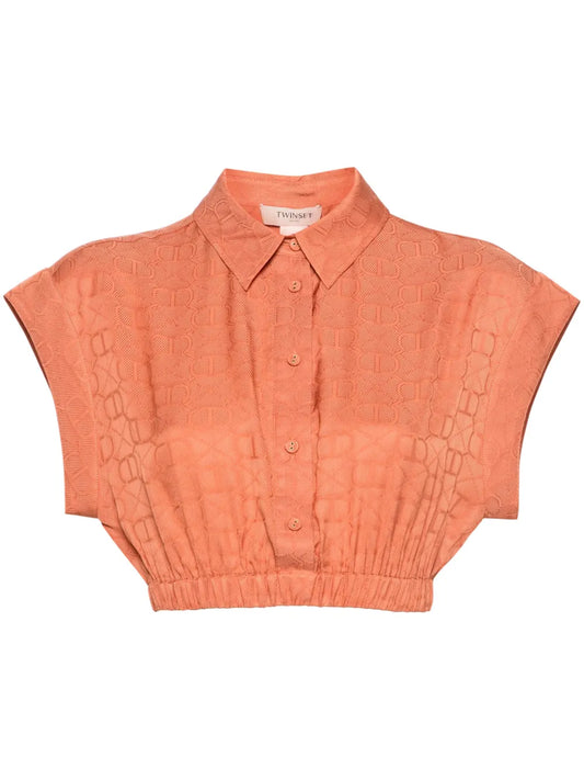 Cropped Logo-Jacquard Shirt