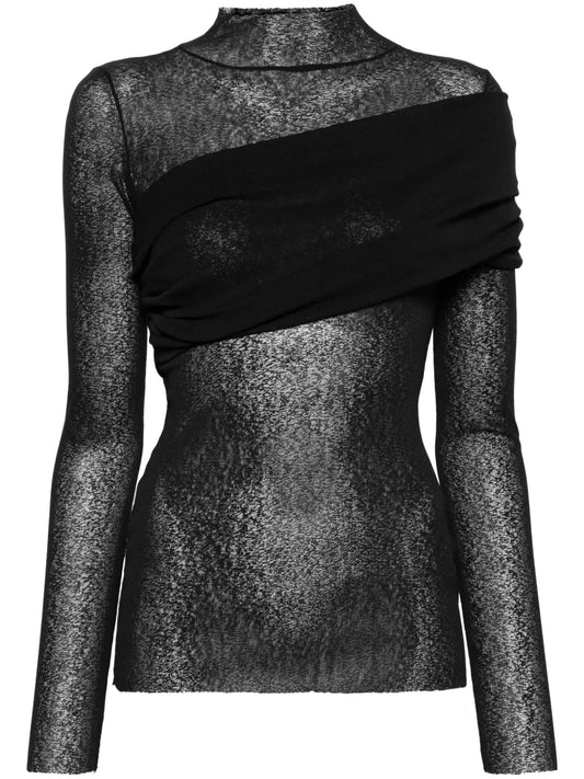 Pleat-Detail Semi-Sheer Top