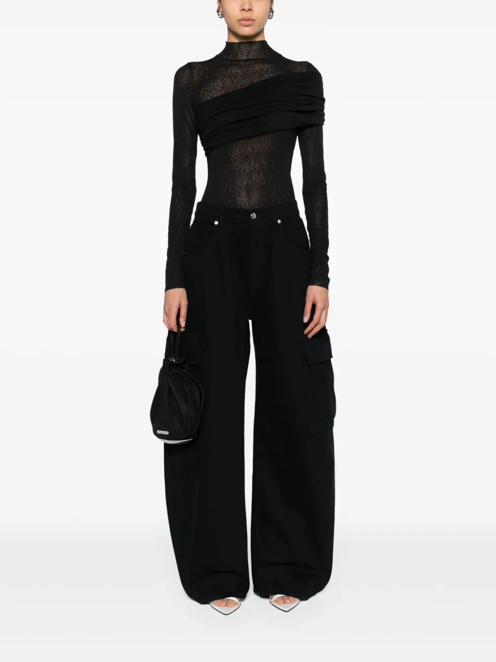 Pleat-Detail Semi-Sheer Top