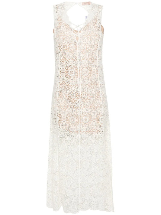 Semi-Sheer Crochet Midi Dress
