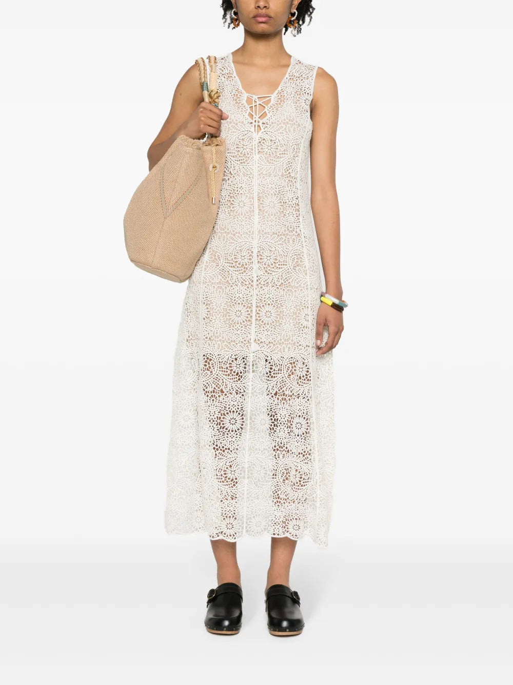 Semi-Sheer Crochet Midi Dress