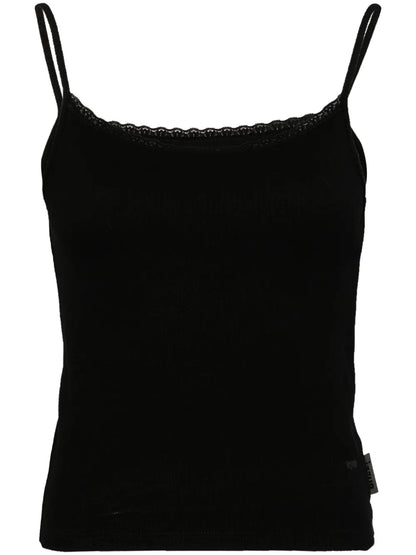 Ribbed-Knit Lace-Trim Top