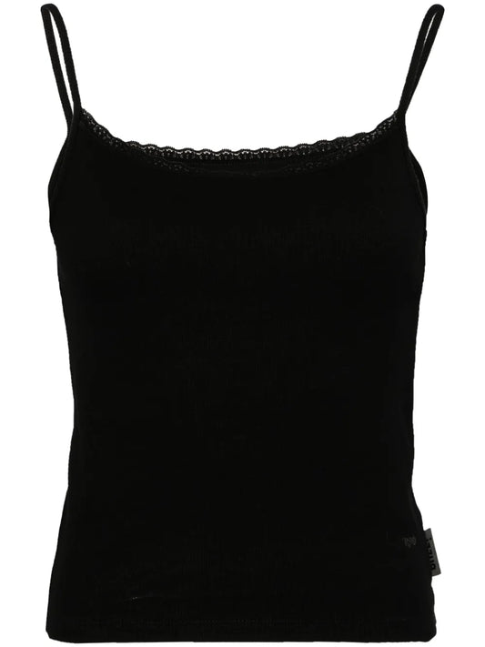 Ribbed-Knit Lace-Trim Top