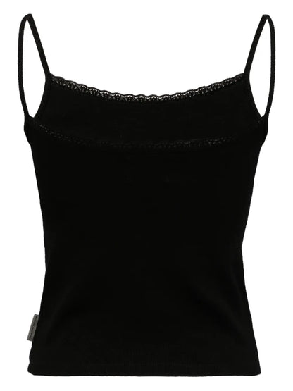 Ribbed-Knit Lace-Trim Top