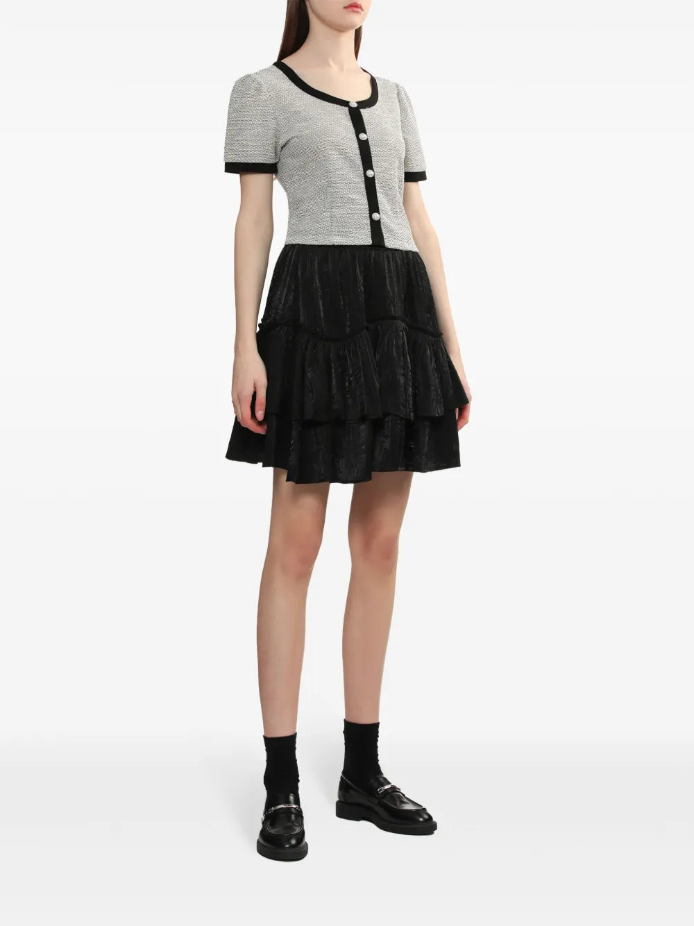 Contrast-Trim Jacquard Blouse