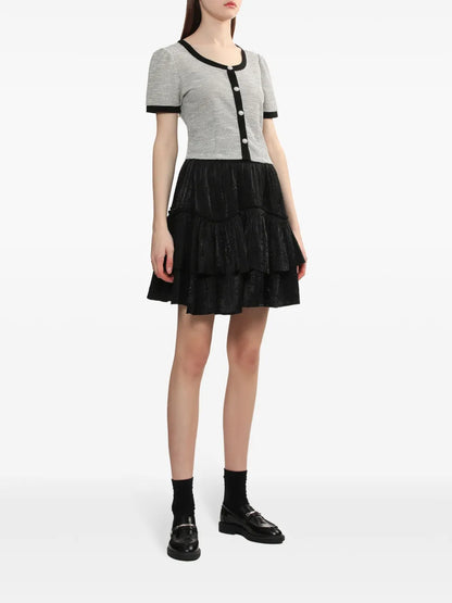 Contrast-Trim Jacquard Blouse