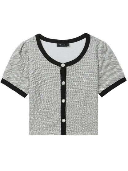 Contrast-Trim Jacquard Blouse