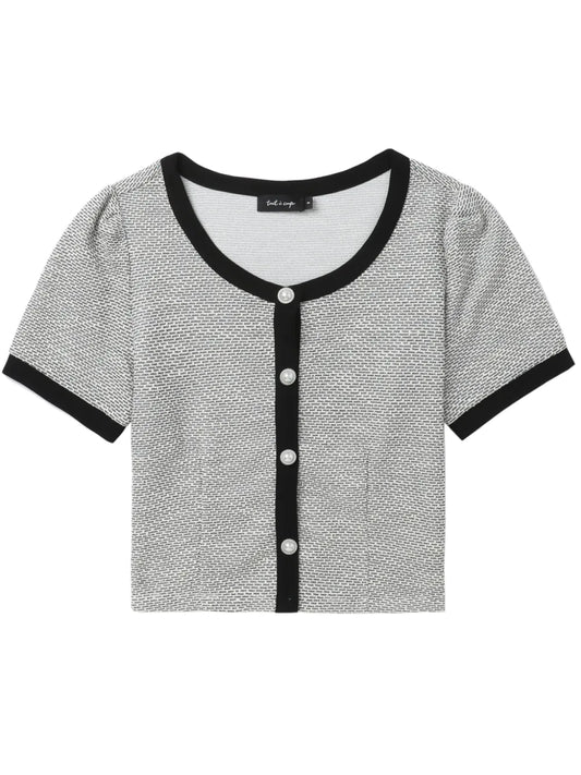 Contrast-Trim Jacquard Blouse