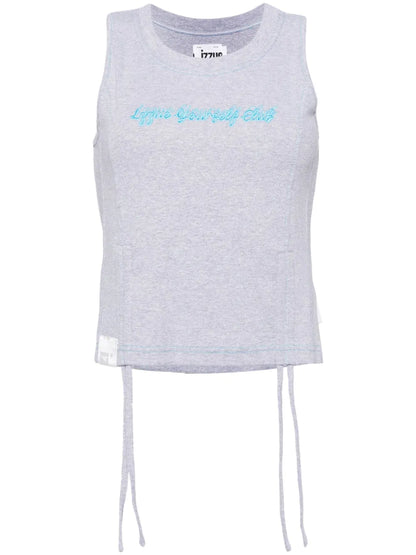 Embroidered-Slogan Sleveless Top