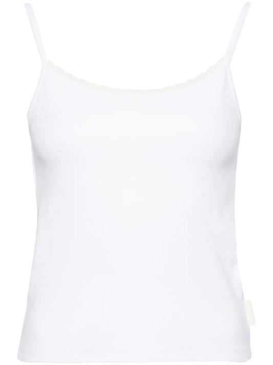 Ribbed-Knit Lace-Trim Top