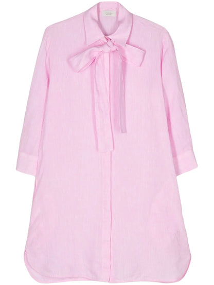 Pussy-Bow Collar Linen Shirt