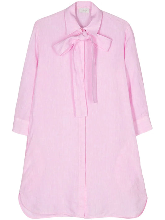 Pussy-Bow Collar Linen Shirt