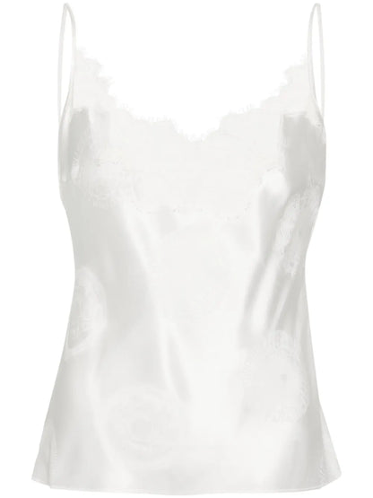 Lace-Trim Silk Tank Top